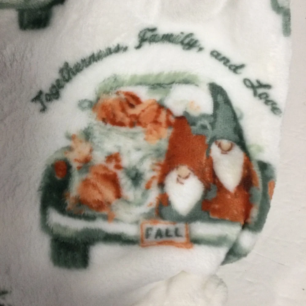 Throw Eyemask Socks White Green Fall Trucks Gnomes “Give Thanks in Everything”